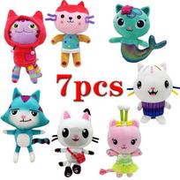 25cm 7 dalių Gabby lėlių namelio pliušinis žaislas animacinis minkštas žaislas undinėlės katė undinėlės pliušinė lėlė Kalėdinė dovana vaikams gryna