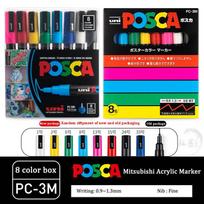 Uni Posca Akrilinių žymeklių rinkinys, 5/8/12/16 vnt. Meniniai žymekliai dažymui ant akmenų, audinių, grafičiams, menininkams, amatininkams, mangai blue