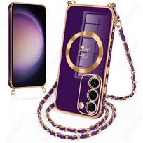 Kryžinė apyrankė dėklas, skirta Samsung Galaxy S26 S23 S24 S25 Ultra S21 S23 S24 FE, su Magsafe magnetiniu įkrovimu, minkštas telefono dėklas Samsung S26 tamsiai violetine spalva
