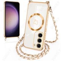 Kryžinė apyrankė dėklas, skirta Samsung Galaxy S26 S23 S24 S25 Ultra S21 S23 S24 FE, su Magsafe magnetiniu įkrovimu, minkštas telefono dėklas Samsung S26 Plus balta
