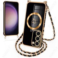 Kryžinė apyrankė dėklas, skirta Samsung Galaxy S26 S23 S24 S25 Ultra S21 S23 S24 FE, su Magsafe magnetiniu įkrovimu, minkštas telefono dėklas Samsung S24 juoda
