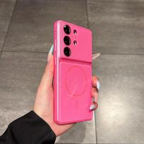Prabangus dėklas su Magsafe belaidžiu įkrovimu, skirtas Samsung Galaxy S26 S25 S24 FE S23 Ultra Plus, apsaugantis kameros objektyvą, smūgiams atsparus dangtelis Galaxy S26 plus rožinė raudona spalva