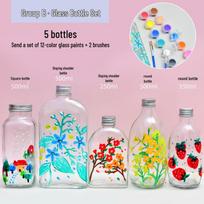 Rankų darbo stiklinio butelio amato rinkinys vaikams - Spalvok ir kurk grafiti laimės žvaigždės vazą Set B - Glass Bottle Set