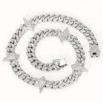Hot Selling Black Panther Spike Cuban Chain Alloy Full Diamond Hip Hop Style Necklace Bracelet Set for Men and Women necklace 20inch sidabras