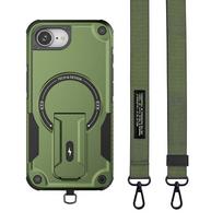 Tvirtas magnetinis stovas lauke, šarvuotas telefono dėklas, skirtas iPhone 17Air 16E 15 14Plus 13 12 Pro Max, su dirželiu, atsparus smūgiams, PC+TPU dangtelis iPhone17 armijos žalia spalva