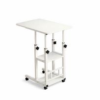 Mobilus nešiojamojo kompiuterio staliukas 80 x 40 cm su lentynomis, reguliuojamas, baltas