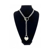Heart O-ring Slip Chain For Women Punk Rock Necklace Stainless Steel Cuban Long Necklace Trendy Simple Adjustable Y-Necklace black