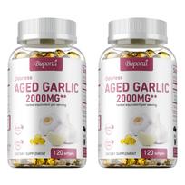 Minkštos kapsulės su brandintu česnaku, kurių sudėtyje yra 2000 mg, ekologiškos, lengvai įsisavinamos, beskonės, tinkamos suaugusiems. 120*2 white