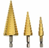 Kūginių pakopinių grąžtų komplektas HSS 4-32 mm, HEX, 3 vnt.