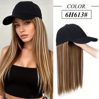 Sintetinis kepurės perukas su ilgais tiesiais juodais plaukais Beisbolo kepurė Plaukų priauginimas Stilingas Patogus Viskas viename dizainas moterims 18inch beige