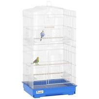 Metal Bird Cage Aviary with 4 Feeders 3 Perches Swing and Removable Tray Handle 46.5x35.5x92 cm Blue 46.5 x 35.5 x 92 cm