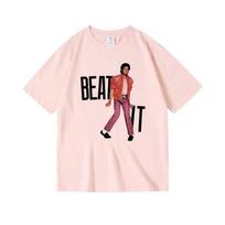 2026 American Michael Jackson Retro Print Pure RoundNeck ShortSleeved HalfSleeved Top For Boys And Girls S black