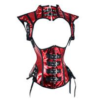 Moteriškas Rock Steampunk dirbtinės odos korsetas Juosmens sutraukiklis Šalio rinkinys XL raudona