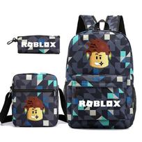 Roblox-Themed School Backpack Set Teens Dual-Shoulder Bag Sling Pencil Case Canvas Lightweight Breathable Size 9 gray