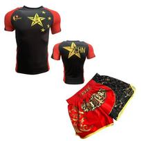 Mens Compression MMA Boxing Training Set Short Sleeve Rash Guard Shorts Combat Sports Fitness L black