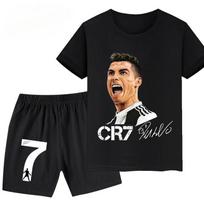 2026 Ronaldo Futbolo Žaidėjas CR7 Spausdinti Vaikų Drabužiai Laisvalaikio Marškinėliai+Šortai 2vnt Rinkiniai Vasaros Vaikams Berniukams Madingi Sportiniai Kostiumai. 120 black