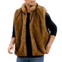 Men Faux Vest Jacket Stand Collar Sleeveless Open Front Cardigan Fuzzy Coats Outerwear With Pockets XXXL black