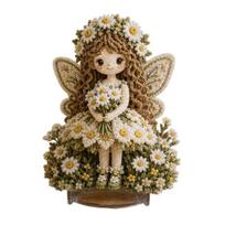 DIY Home Decor Craft Flower Fairy Fabric Poke Art Kit, 3D Doll Punch Unique Christmas Present for Her Needle Embroidery Kit Adults, E beige