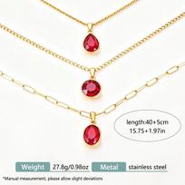 Elegant Water Drop Ruby Zirconia Stainless Steel Clavicle Chain Necklace Set for Women beige
