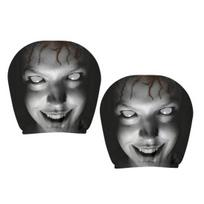 Horror Cartoon Car Decor 2Pcs Halloween Headrest Covers, Horror-Themed Seat Neck Pillow Washable Cover Cases, Breathable Stretchy Protector D gray