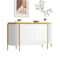 Komoda Bufetas MDF Geležinės Kojos 4 Durys Ovalūs Apvalūs Kampai Riestas Lentynėlė Kabelių Praleidimas Svetainė 140 x 38 x 80 cm balta