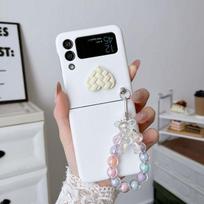 For Samsung Galaxy Z Flip 4 3 Case Ultra Thin Skin -Friendly Matte Shockproof Hard Back Cover With Cartoon Bead Bracelet Bracelet For Galaxy Z Flip 4 balta