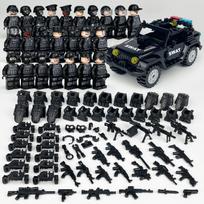 MOC Black SWAT mažų granulių statybinis blokas lėlė policijos automobilis visureigis berniukas karinis rinkinys statybinis žaislas