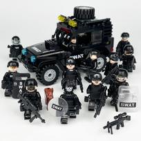 MOC Black SWAT mažų granulių statybinis blokas lėlė policijos automobilis visureigis berniukas karinis rinkinys statybinis žaislas