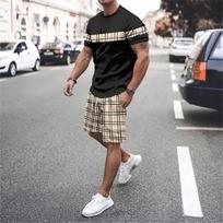 Vyriškas kostiumas su marginimu laisvalaikio vyriški dideli marškinėliai paplūdimio šortai sportinė apranga apvalia kaklo sportinė apranga kostiumo drabužiai 6XL black