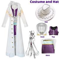 Vienas gabalas Nico Robin Cosplay kostiumas Anime Vienas gabalas Violetinė suknelė Uniforma Ilgas kailinis apykaklė Baltas apsiaustas Punk apranga Helovinas M white
