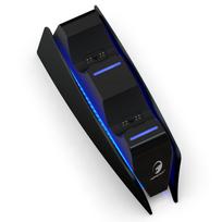 Dvigubo valdiklio įkroviklis PS5, greito įkrovimo stotelė su LED indikatoriumi Playstation5 Dual Sense valdikliams 16*6.42*5.55cm juoda
