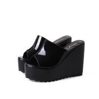 Vasaros Minimalistiniai Odiniai Atvirais Pirštais Platforminiai Šlepetės Sandalai Moterims 12 CM Aukštakulniai Moteriški Platforminiai Batai 39 juoda