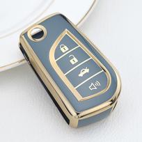 4 mygtukų TPU raktų pakabuko dangtelis Toyota Fortuner Tundra Camry RAV4 Highlander Corolla išmaniojo rakto išlankstomo rakto dėklo apsauga pilka