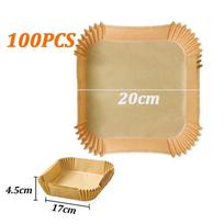 Didelis oro gruzdintuvės vienkartinis popierinis įdėklas 23 cm nepridegantis Airfryer pergamentinis specialus kepimo popierius, skirtas kepimui / garuose Square-100PCS