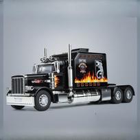 1/24 mastelio „Peterbilt 389“ sunkvežimio traktoriaus žaislinis modelis, lydinio liejimo garsas ir šviesa, traukiamas modelis, berniukiškas žaislas vaikams, dovanų kolekcija juoda