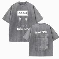 Vyriški Moteriški OASIS Live 25 Turo Vintažiniai Vasariniai Trumpomis Rankovėmis Skalbti Marškinėliai Definitely Maybe Rokas S gray