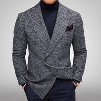 Rudens žiemos vyriški švarkai, švarkai, megzti vyriški švarkai Slim Fit mada Universalus laisvalaikio languotas ilgomis rankovėmis kostiuminis paltas S