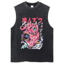 Dragon Ball Z marškinėliai Harajuku hiphopo mada vintažinio plovimo anime vyriški viršutiniai marškinėliai retro manga didelio dydžio berankovė liemenė M pink