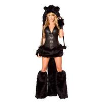 Cosplay Helovino vakarėlio kostiumas, leopardinio rašto vilkas su didele uodega, žaidimo kostiumas, Katwoman vaidmenų žaidimo uniforma Average size black