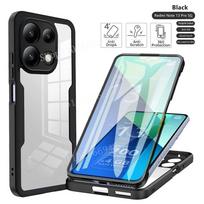 360 laipsnių pilnos apsaugos dėklas Xiaomi Redmi Note 13 14 12 11 10 Pro Plus 4G 5G, atsparus smūgiams, skaidrus priekis ir galas, apsaugantis visą korpusą, Carcasa Redmi Note 11 Pro 5G&For Xiaomi Redmi juoda