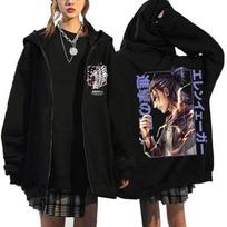 Anime Attack on Titan Final Season Zip Up Hoodie Shingeki No Kyojin Y2k Zippper Jackets Sweatshirts Eren Yeager Mange Streetwear L black