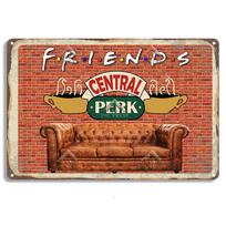 Central Perk draugų kava, Vintažinis metalinis skardinis ženklas, Dekoratyvinė plokštelė, Retro lėkštė Kavinė Virtuvė Svetainė Baras Plakatas, UW83 20x30cm（7.8x11.8inch） beige