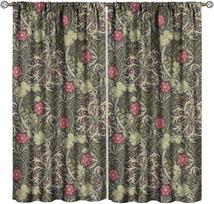 Vintage Flower Blackout Curtains   William Morris Style Art Floral Rustic Plant Wildflower Window Drapes   for Living Room Bedroom 100*130 Grommet Top 1pcs gray