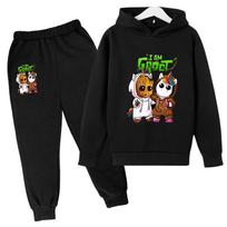 Marvel Kids clothes Cartoon groot Hooded pant set Kids Hoodies for Boys Girls cosplay anime Pullover Sweatshirt Children Clothes 140 black