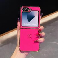 Z Flip7 FE Galvanizuotas Paprastas Meilės Širdies Minkštas Dėklas Samsung Galaxy Z Flip 5 6 7 Flip6 Oro Pagalvės Bamperis Blizgus Silikoninis Dangtelis Galaxy Z Flip6 pink