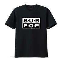 Sub Pop logotipas T-shirt juodas su baltu spaudiniu Retro stiliaus Streetwear mada Vintage skalbtas minkštas dizainerio drabužiai Laisvalaikio 3XL black