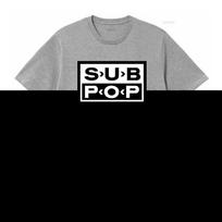 Sub Pop logotipas T-shirt juodas su baltu spaudiniu Retro stiliaus Streetwear mada Vintage skalbtas minkštas dizainerio drabužiai Laisvalaikio XL gray