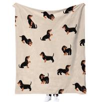 VIKAMA Mielas takso šuo pledas, minkštas ir odai draugiškas flanelinis su animaciniu piešiniu pledas, sofai, miegamajam, bendrabučiui, miegui 75x90cm beige