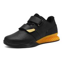 XT6061 Men's Leather Weightlifting & Squat Shoes with Velcro – Professional Training Sports Footwear 45 auksas/juoda