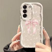Telefono dėklas Samsung Galaxy S26 S25 S24 Ultra S23 FE Plus A56 A55 A57 A56 A36 A17 A16 Kreminis Banguotas Kraštas Drugeliu Dažytas Dangtelis Samsung A54 4G